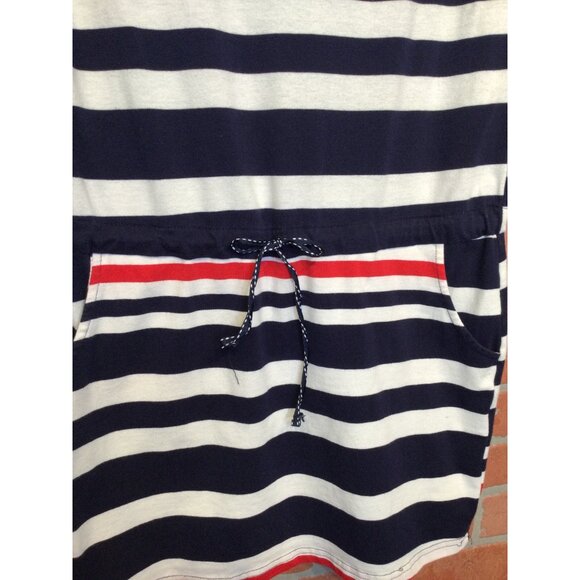 Nautical Striped Mini Dress Anchor Embroidery Womens Size M Resort Summer - Picture 2 of 8